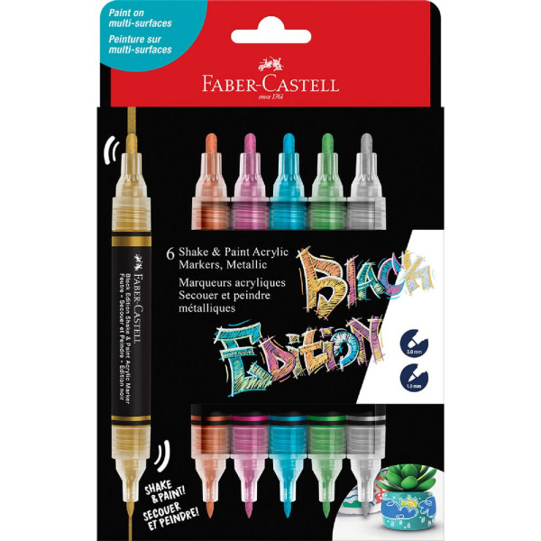 photo-6 Marqueurs acryliques - Couleurs métallisées - Multi-supports - Double pointes - Faber-castell - Black Edition