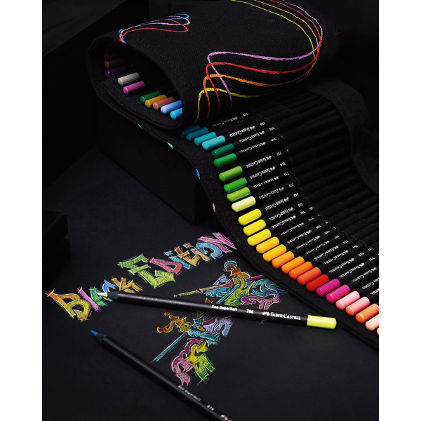 Lot de 72 crayons de couleurs - Trousse rouleau - Faber-Castell - Black Edition
