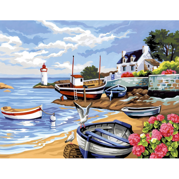 photo - Peinture au numéro - Rivage Breton - 30x40 - Toile + peinture + pinceaux - Enjoy Art