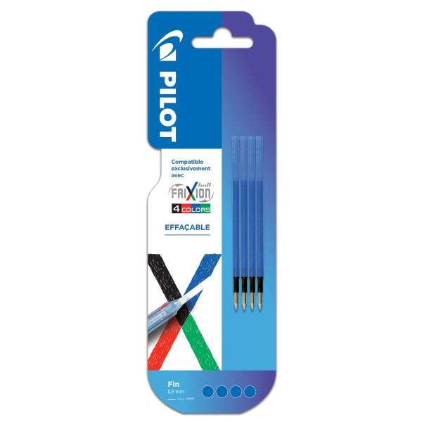 photo - Lot de 4 recharges - FriXion 4 couleurs - Bleu - Pointe fine 0,5mm - Pilot