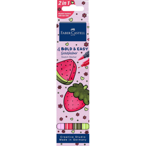 photo - Etui de 4 feutres de coloriage - A base d'alcool - Double pointes - Faber-Castell - Goldfaber - Bold & Easy