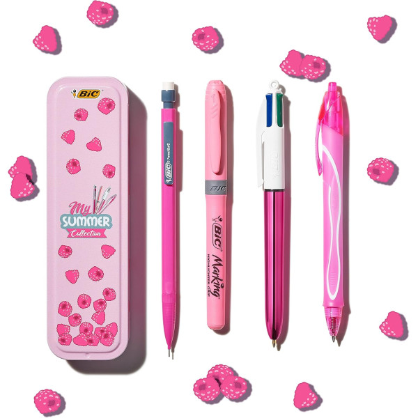 Set d'écriture - Stylo roller + porte-mines + stylo bille 4 couleurs + surligneur - Rose - Bic - Summer Collection