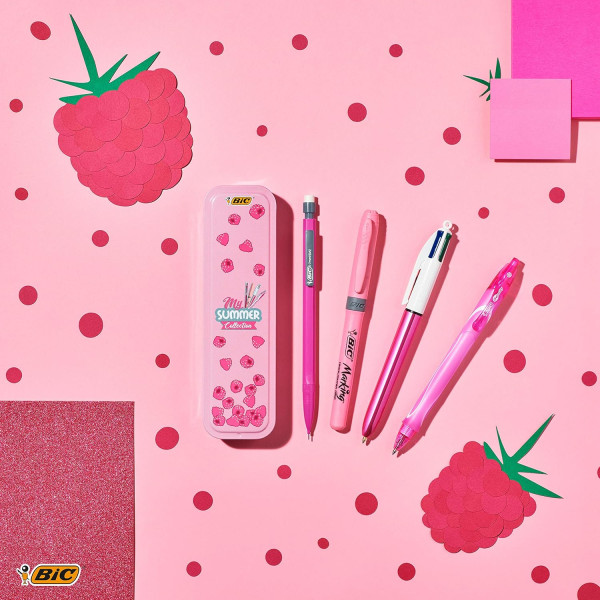 Set d'écriture - Stylo roller + porte-mines + stylo bille 4 couleurs + surligneur - Rose - Bic - Summer Collection