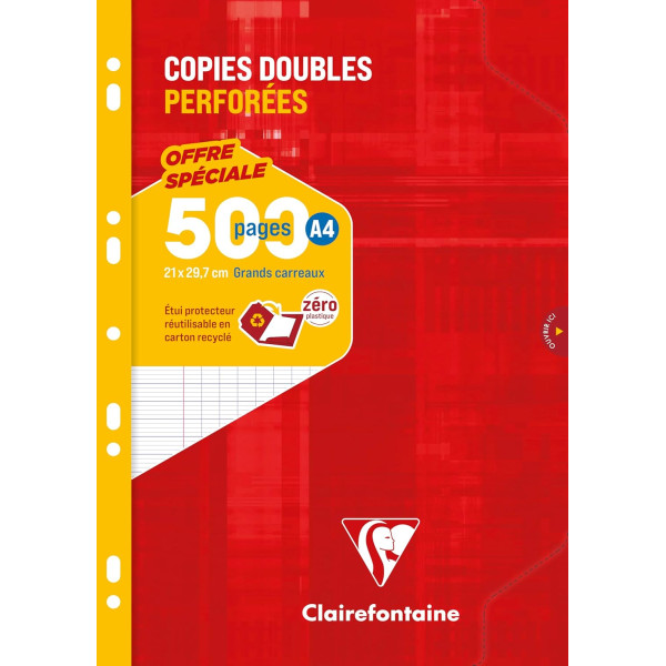 photo - Copies doubles - Blanche - Grand carreaux - A4 - 500 feuilles - Clairefontaine