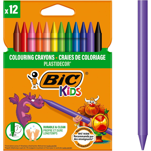 photo-Crayons de couleur - Craies de coloriage - Enfant - BIC Kids - Plastidecor - 12 couleurs