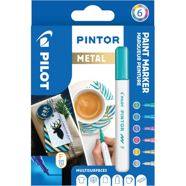 photo-Marqueurs - A base d'eau - Tous supports - Couleurs métal - 6 teintes - Pointe fine - Pilot Pintor