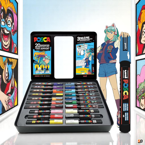 Marqueurs - Feutres - POSCA - Mallette Manga Hero - 20 couleurs - Tout support