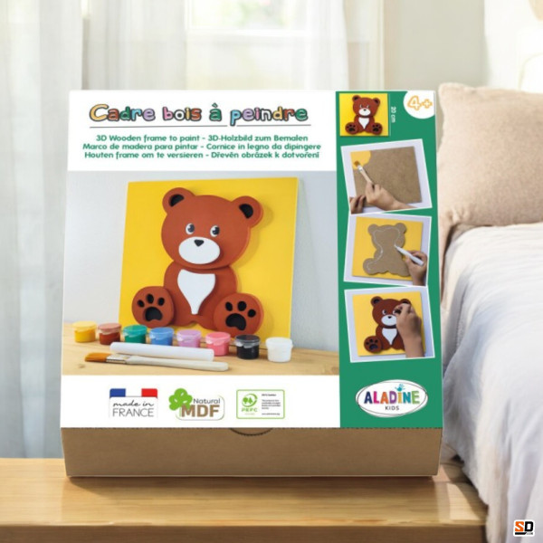 Cadre en bois à décorer - Modèle ourson - Loisirs créatifs - Enfant - Aladine