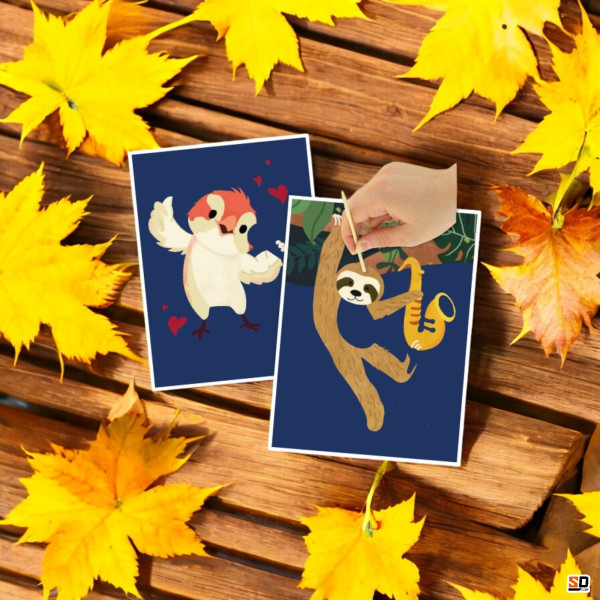 Cartes à gratter - Animaux musiciens - Loisirs créatifs - Enfant - Dès 4 ans