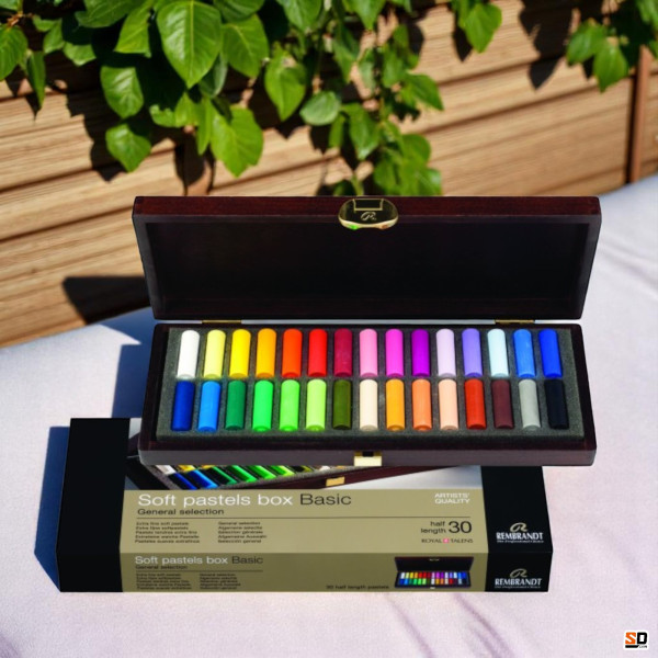 Pastels tendres - Coffret en bois - 30 couleurs assorties - Rembrandt - Beaux-arts