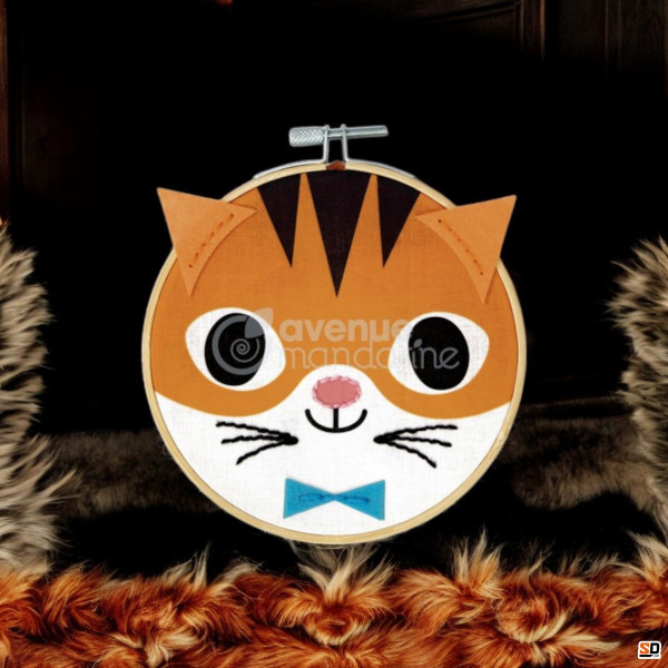 Canevas - Enfant - Point de croix - Petit chat - 18x18cm - Avec tambourin