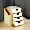 Organiseur de bureau - 4 tiroirs + 1 pot crayon - Bois - A décorer - 15x15,5x12,5cm