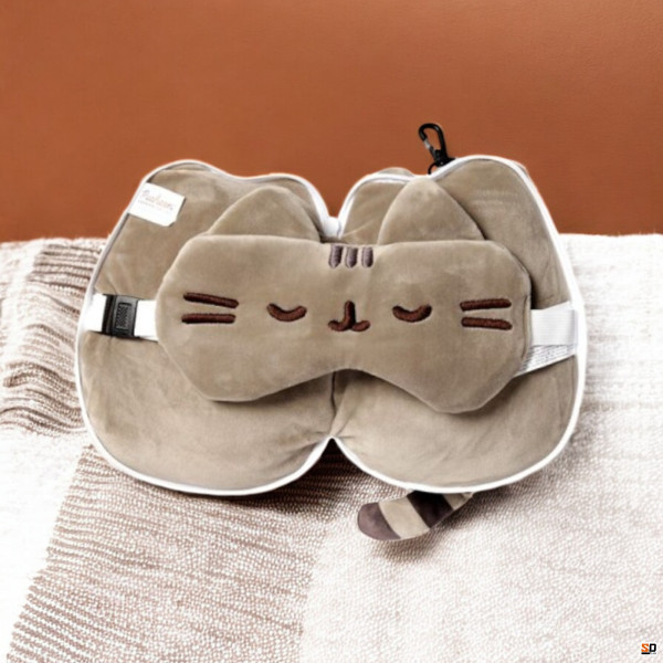Coussin de voyage - Avion, voiture, train - Coussin - Masque yeux - Chat