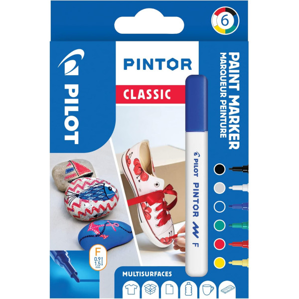 photo-Marqueurs - A base d'eau - Tous supports - Couleurs classiques - 6 teintes - Pointe fine - Pilot Pintor