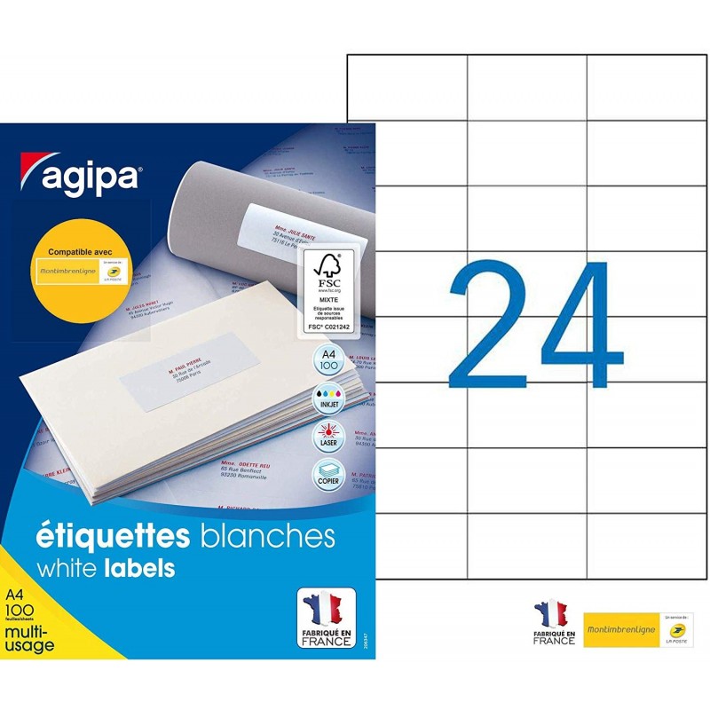 ETIBOX 400 Étiquettes Blanches Autocollantes 105x148.5mm - Coins Droits Pour Laser, Jet D'Encre Et Copieurs