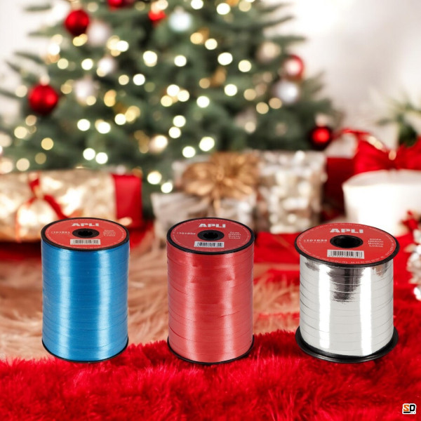Ruban pour cadeau - Bolduc - Rouge - Rouleau de 7mmx400m - Apli