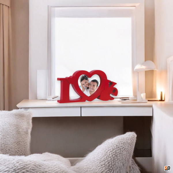 Cadre photo - Love - Format cœur 10x10cm - Rouge - A poser - Cadeau