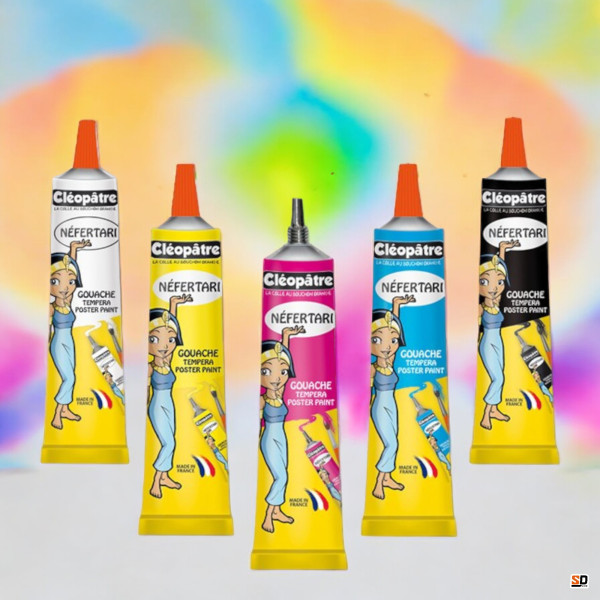 5 tubes de gouache - Blanc jaune bleu magenta noir - Cléopâtre - 30ml