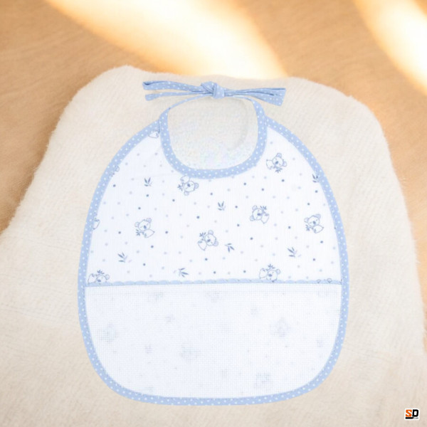 Grand bavoir - Bébé - 6 mois - A broder - Bleu/motif koala - Cadeau naissance