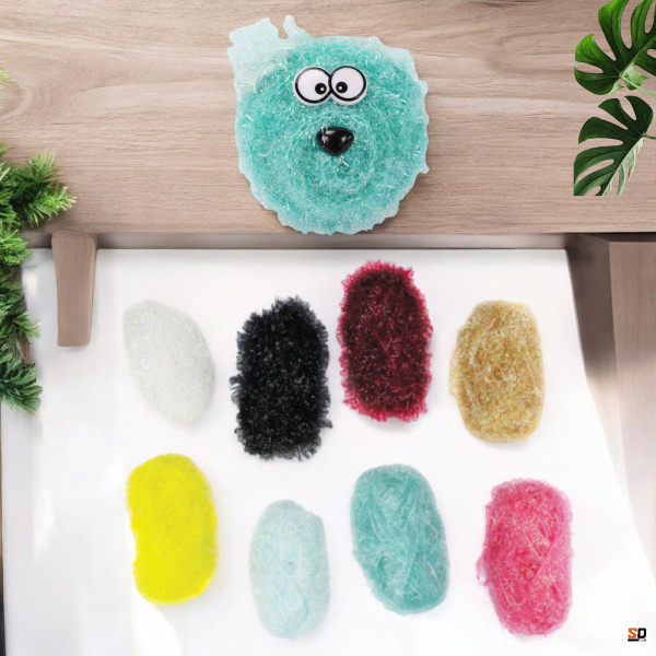 Mini pelotes de laine abrasive - Pour fabriquer des éponges - 2 crochets inclus