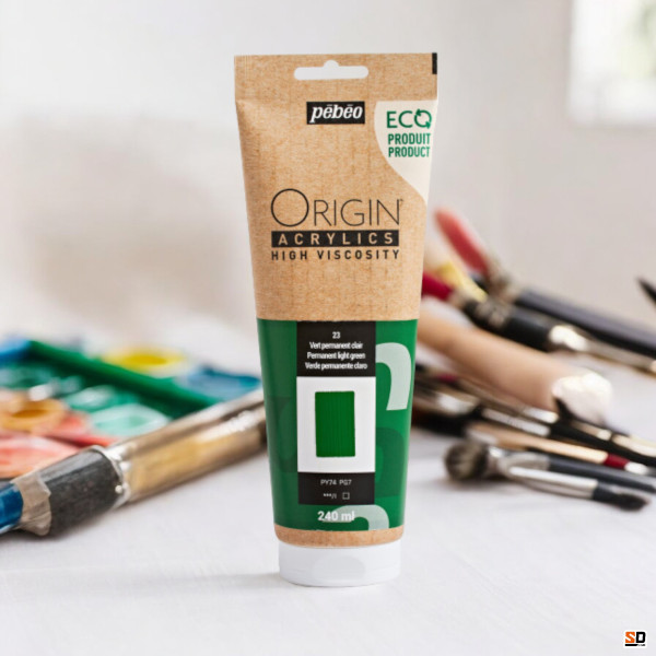 Peinture acrylique - Vert permanent clair - 23 - Haute viscosité - Pébéo - Origin acrylics - 240ml
