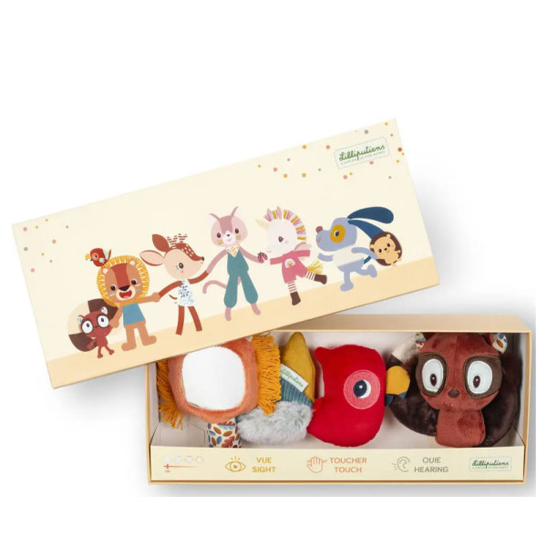 photo-Jeu d'éveil - 3 hochets sensoriels - Peluches - Dès la naissance - Lilliputiens - Set Jack