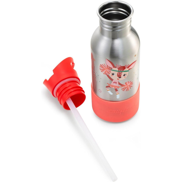Gourde - Inox - Pour enfant - Paille intégrée - 600ml - Pour l'école, pique-nique - Lilliputiens
