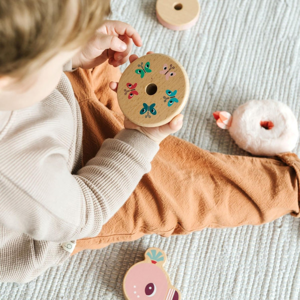 Jeu d'éveil - Pyramide à empiler - Bois et velours - Dès 1 an - Flamant rose - Lilliputiens - Anaïs