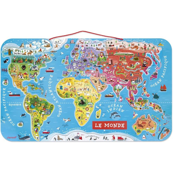 photo-Puzzle - Carte du monde - 92 pièces magnétiques - 70x43cm - Dès 7 ans - Janod