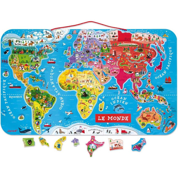 Puzzle - Carte du monde - 92 pièces magnétiques - 70x43cm - Dès 7 ans - Janod