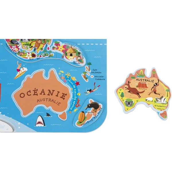 Puzzle - Carte du monde - 92 pièces magnétiques - 70x43cm - Dès 7 ans - Janod