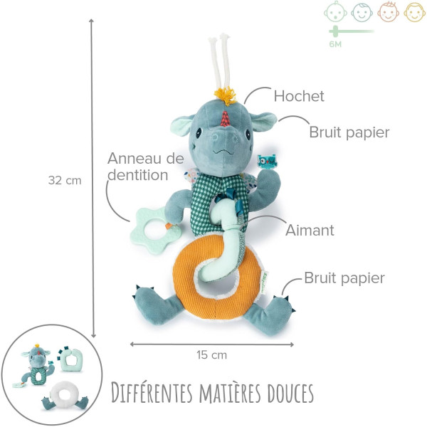 Jeu d'éveil - Hochet, anneau de dentition - Dès la naissance - Lilliputiens - Joe le dragon