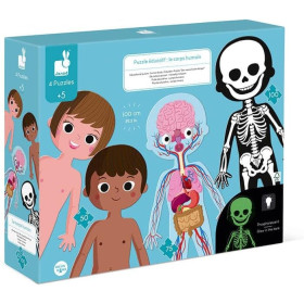 photo-4 puzzles - Géant - Educatif - Le corps humain - 50,75 et 100 pièces - Dès 5 ans - Janod