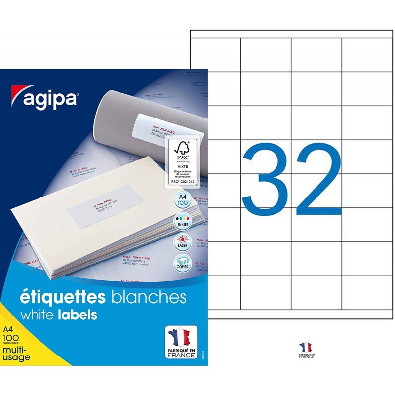 photo-3200 étiquettes - Blanches - 51x33,8mm - Agipa 100634 - Copieur, laser, jet d'encre