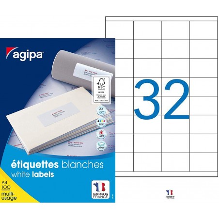 photo-3200 étiquettes - Blanches - 51x33,8mm - Agipa 100634 - Copieur, laser, jet d'encre