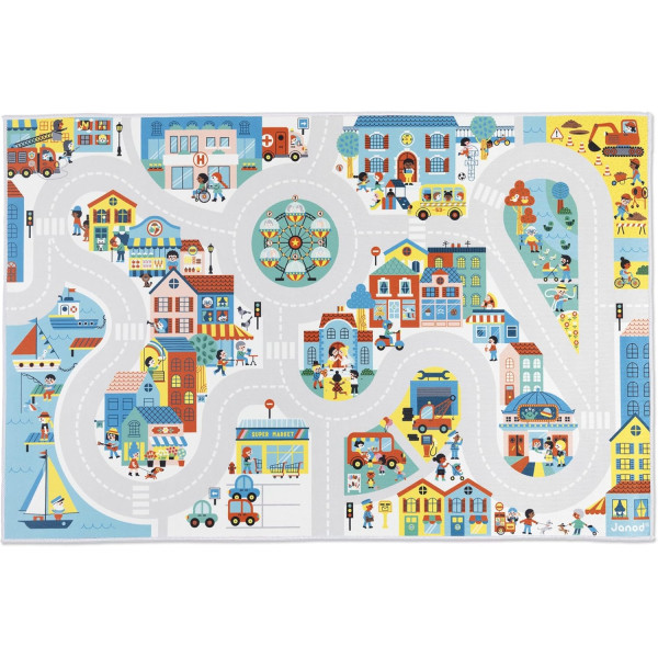 photo-Tapis de jeu - Chambre - Enfant - Ville, voiture - 120x78cm - Dès 2 ans - Janod