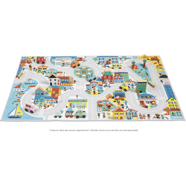 Tapis de jeu - Chambre - Enfant - Ville, voiture - 120x78cm - Dès 2 ans - Janod
