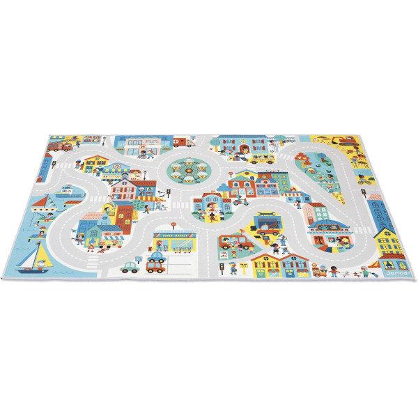 Tapis de jeu - Chambre - Enfant - Ville, voiture - 120x78cm - Dès 2 ans - Janod