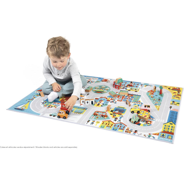 Tapis de jeu - Chambre - Enfant - Ville, voiture - 120x78cm - Dès 2 ans - Janod