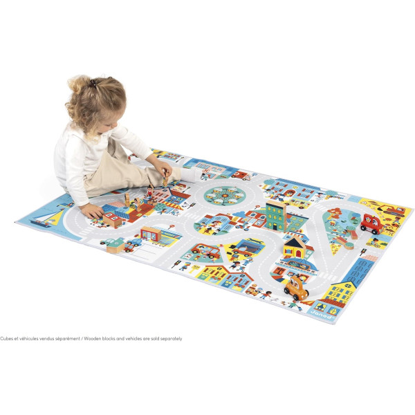 Tapis de jeu - Chambre - Enfant - Ville, voiture - 120x78cm - Dès 2 ans - Janod