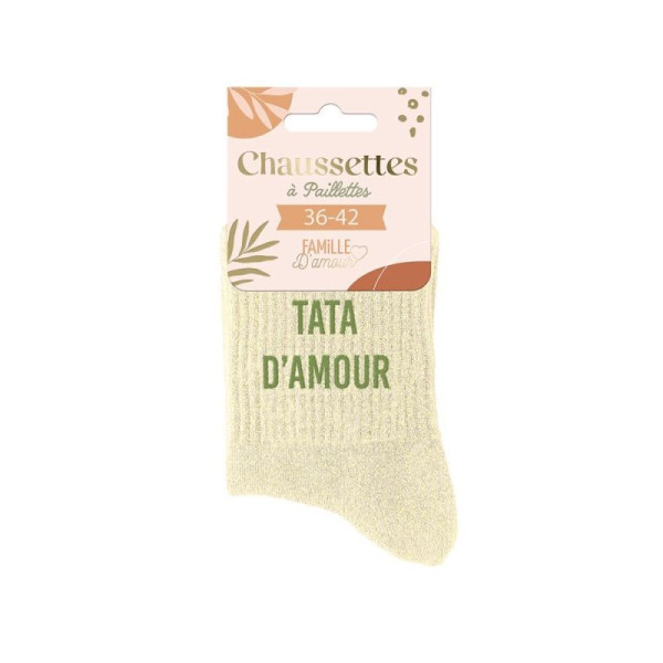 Chaussettes - Femme - Beige avec paillettes - Tata d'amour - Taille 36/42 - Humour - Cadeau