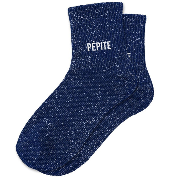 PHOTO-Chaussettes - Femme - Bleu avec paillettes - Pépite - Taille 36/42 - Humour - Cadeau