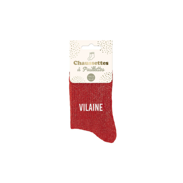 Chaussettes - Femme - Rouge avec paillettes - Vilaine - Taille 36/42 - Humour - Cadeau