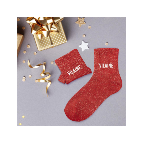 Chaussettes - Femme - Rouge avec paillettes - Vilaine - Taille 36/42 - Humour - Cadeau