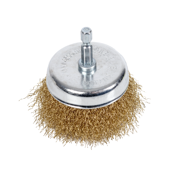 photo-Brosse métallique pour perceuse - 75mm diamètre - Avec tige hexagonale - NTools