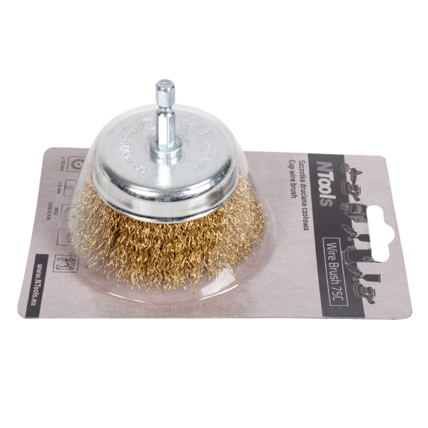 Brosse métallique pour perceuse - 75mm diamètre - Avec tige hexagonale - NTools