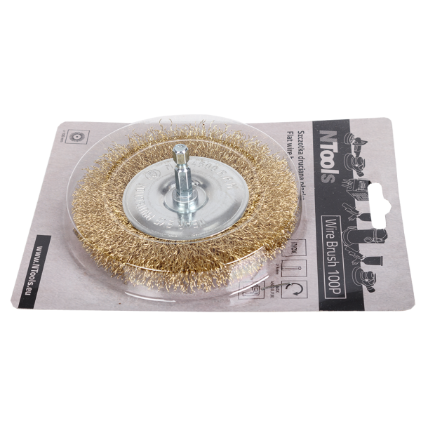 Brosse métallique pour perceuse - Plate - 100mm diamètre - Avec tige hexagonale - NTools