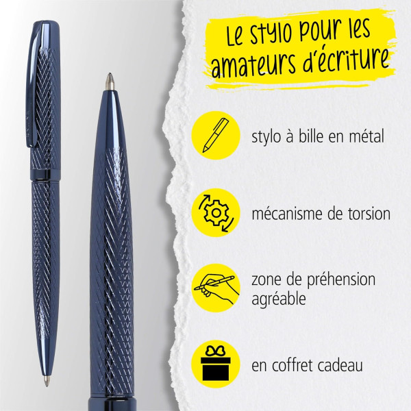 Stylo plume et stylo roller - Rechargeable - Avec étui - Pointe médium - Online - Métal - Bleu nuit