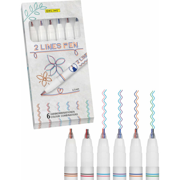 photo-Feutres - Deux pointes - Pointe fine - 6 combinaisons de couleur - Online - 2 lines Pen