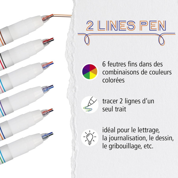 Feutres - Deux pointes - Pointe fine - 6 combinaisons de couleur - Online - 2 lines Pen